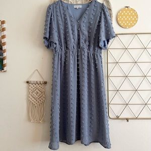 L | Piper and Scoot Blue Swiss Dot Midi Dress